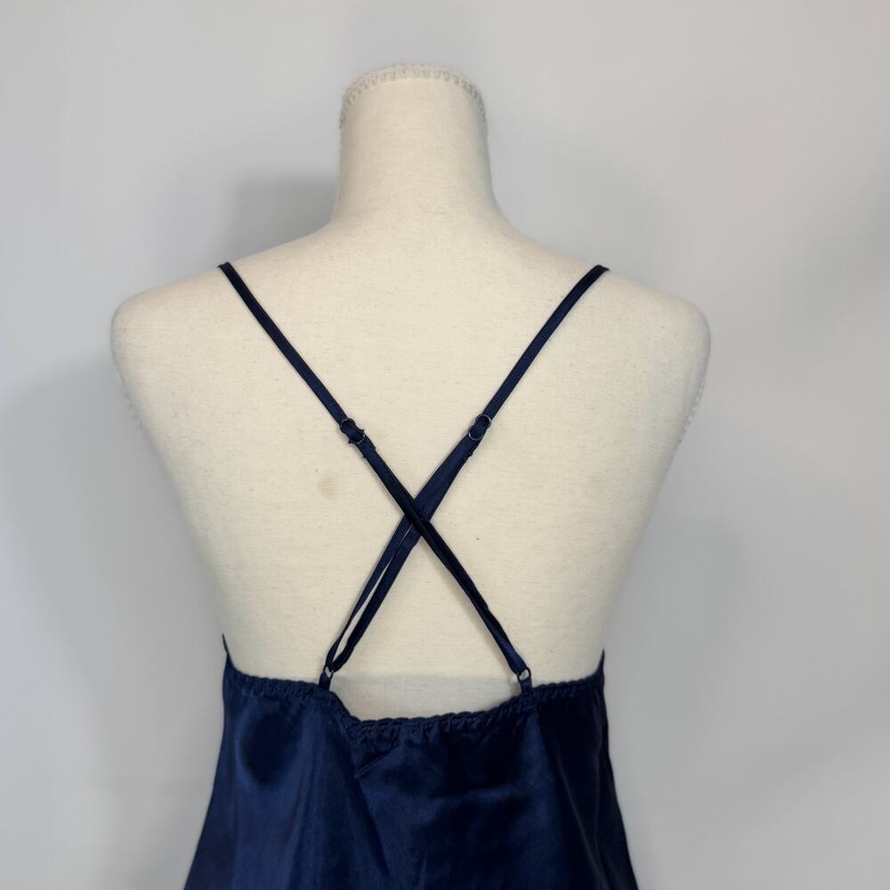 Y2K Satin Lace Babydoll Camisole Navy Lingerie Style Coquette Going Out Top Vtg - Picture 16 of 16